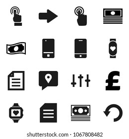Flat vector icon set - document vector, cash, pound, heart monitor, money, traking, settings, mobile phone, touchscreen, arrow, undo