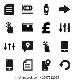 Flat vector icon set - document vector, cash, pound, heart monitor, money, traking, settings, mobile phone, touchscreen, arrow, undo