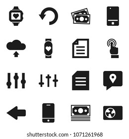 Flat vector icon set - document vector, heart monitor, money, traking, settings, mobile phone, touchscreen, arrow, undo, cloud upload, ari condition