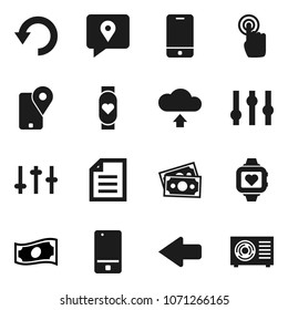 Flat vector icon set - document vector, cash, heart monitor, money, traking, settings, mobile phone, touchscreen, arrow, undo, cloud upload, ari condition