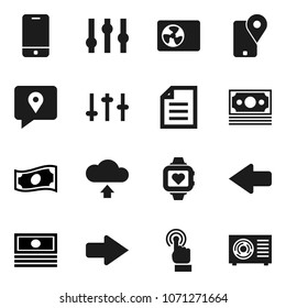 Flat vector icon set - document vector, cash, heart monitor, money, traking, settings, mobile phone, touchscreen, arrow, cloud upload, ari condition