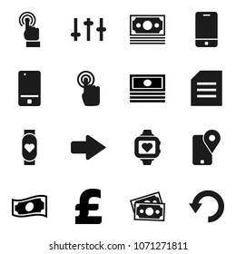 Flat vector icon set - document vector, cash, pound, heart monitor, money, traking, settings, mobile phone, touchscreen, arrow, undo