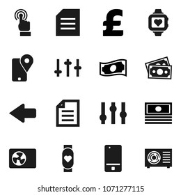 Flat vector icon set - document vector, cash, pound, heart monitor, money, traking, settings, mobile phone, touchscreen, arrow, ari condition