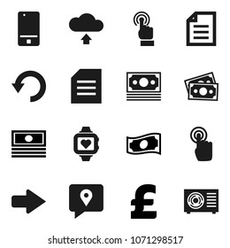 Flat vector icon set - document vector, cash, pound, heart monitor, money, traking, mobile phone, touchscreen, arrow, undo, cloud upload, ari condition