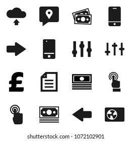 Flat vector icon set - document vector, cash, pound, money, traking, settings, mobile phone, touchscreen, arrow, cloud upload, ari condition