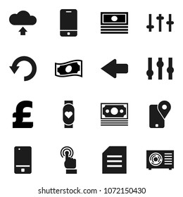 Flat vector icon set - document vector, cash, pound, heart monitor, money, traking, settings, mobile phone, touchscreen, arrow, undo, cloud upload, ari condition