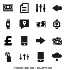 Flat vector icon set - document vector, cash, pound, heart monitor, money, traking, settings, mobile phone, touchscreen, arrow, cloud upload
