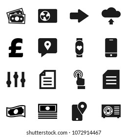 Flat vector icon set - document vector, cash, pound, heart monitor, money, traking, settings, mobile phone, touchscreen, arrow, cloud upload, ari condition