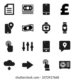 Flat vector icon set - document vector, cash, pound, heart monitor, money, traking, settings, mobile phone, touchscreen, arrow, cloud upload, ari condition