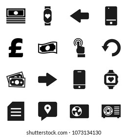 Flat vector icon set - document vector, cash, pound, heart monitor, money, traking, mobile phone, touchscreen, arrow, undo, ari condition