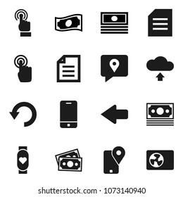 Flat vector icon set - document vector, cash, heart monitor, money, traking, mobile phone, touchscreen, arrow, undo, cloud upload, ari condition