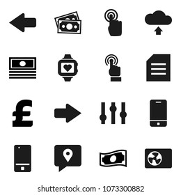 Flat vector icon set - document vector, cash, pound, heart monitor, money, traking, settings, mobile phone, touchscreen, arrow, cloud upload, ari condition