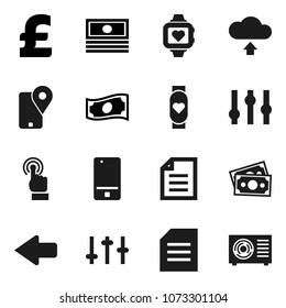 Flat vector icon set - document vector, cash, pound, heart monitor, money, traking, settings, mobile phone, touchscreen, arrow, cloud upload, ari condition