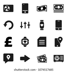 Flat vector icon set - document vector, cash, pound, heart monitor, money, traking, settings, mobile phone, arrow, undo, ari condition