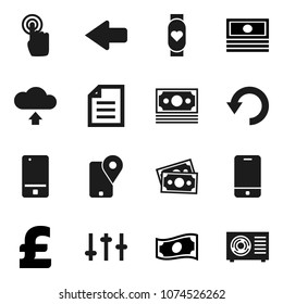 Flat vector icon set - document vector, cash, pound, heart monitor, money, traking, settings, mobile phone, touchscreen, arrow, undo, cloud upload, ari condition
