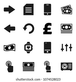 Flat vector icon set - document vector, cash, pound, heart monitor, money, settings, mobile phone, touchscreen, arrow, undo, ari condition