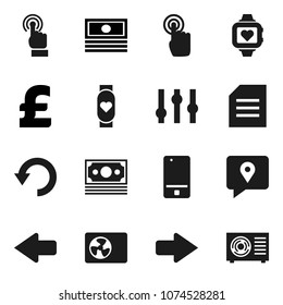 Flat vector icon set - document vector, cash, pound, heart monitor, money, traking, settings, mobile phone, touchscreen, arrow, undo, ari condition