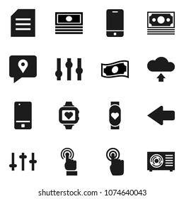 Flat vector icon set - document vector, cash, heart monitor, money, traking, settings, mobile phone, touchscreen, arrow, cloud upload, ari condition