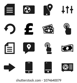 Flat vector icon set - document vector, cash, pound, money, traking, settings, mobile phone, touchscreen, arrow, undo, ari condition