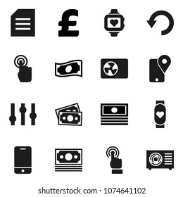 Flat vector icon set - document vector, cash, pound, heart monitor, money, traking, settings, mobile phone, touchscreen, undo, ari condition