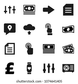 Flat vector icon set - document vector, cash, pound, heart monitor, money, traking, settings, touchscreen, arrow, cloud upload, ari condition