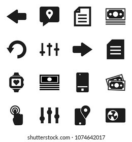 Flat vector icon set - document vector, cash, heart monitor, money, traking, settings, mobile phone, touchscreen, arrow, undo, ari condition