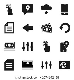 Flat vector icon set - document vector, cash, money, traking, settings, mobile phone, touchscreen, arrow, undo, cloud upload, ari condition