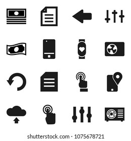 Flat vector icon set - document vector, cash, heart monitor, traking, settings, mobile phone, touchscreen, arrow, undo, cloud upload, ari condition