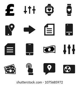 Flat vector icon set - document vector, cash, pound, heart monitor, money, traking, settings, mobile phone, touchscreen, arrow, ari condition