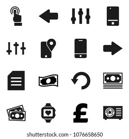 Flat vector icon set - document vector, cash, pound, heart monitor, money, traking, settings, mobile phone, touchscreen, arrow, undo, ari condition
