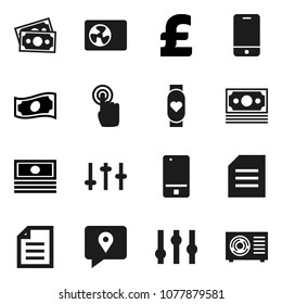 Flat vector icon set - document vector, cash, pound, heart monitor, money, traking, settings, mobile phone, touchscreen, ari condition