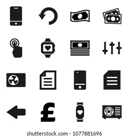 Flat vector icon set - document vector, cash, pound, heart monitor, money, settings, mobile phone, touchscreen, arrow, undo, ari condition