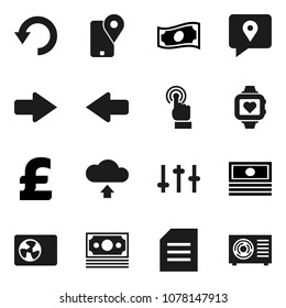Flat vector icon set - document vector, cash, pound, heart monitor, money, traking, settings, touchscreen, arrow, undo, cloud upload, ari condition