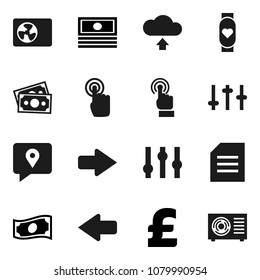 Flat vector icon set - document vector, cash, pound, heart monitor, money, traking, settings, touchscreen, arrow, cloud upload, ari condition