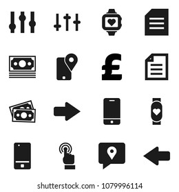 Flat vector icon set - document vector, pound, heart monitor, money, traking, settings, mobile phone, touchscreen, arrow