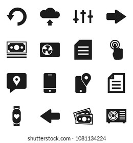 Flat vector icon set - document vector, heart monitor, money, traking, settings, mobile phone, touchscreen, arrow, undo, cloud upload, ari condition