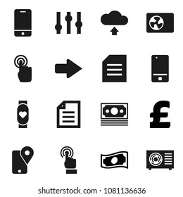 Flat vector icon set - document vector, cash, pound, heart monitor, money, traking, settings, mobile phone, touchscreen, arrow, cloud upload, ari condition