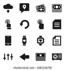 Flat vector icon set - document vector, cash, heart monitor, money, traking, settings, mobile phone, touchscreen, arrow, undo, cloud upload, ari condition