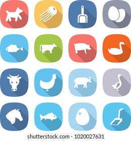 flat vector icon set - dog vector, jellyfish, scoop, eggs, fish, cow, pig, goose, chicken, sheep, horse, egg