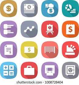 flat vector icon set - dollar vector, money, gift, diagram, graph, presentation, receipt, account balance, bar code, cashbox, calculator, suitcase, atm, safe