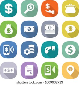 flat vector icon set - dollar vector, magnifier, investment, purse, money bag, message, phone pay, virtual mining, hand coin, account balance, mobile, pin