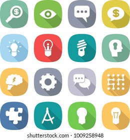 flat vector icon set - dollar magnifier vector, eye, message, money, bulb, head, brain, gear, discussion, chip, puzzle, draw compass