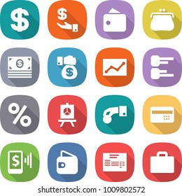 flat vector icon set - dollar vector, investment, wallet, purse, money, gift, statistics, diagram, percent, presentation, hand coin, credit card, mobile pay, invoice, suitcase
