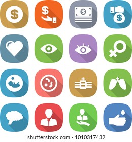 flat vector icon set - dollar vector, investment, money, gift, heart, eye, female sign, pregnancy, microbe, hospital, lungs, brain, client, hand drop