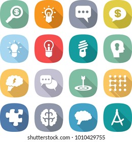 flat vector icon set - dollar magnifier vector, bulb, message, money, head, brain, discussion, target, chip, puzzle, draw compass