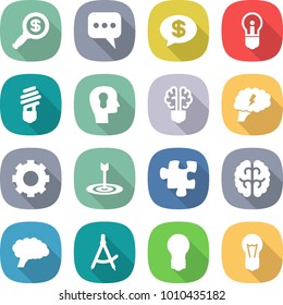flat vector icon set - dollar magnifier vector, message, money, bulb, head, brain, gear, target, puzzle, draw compass
