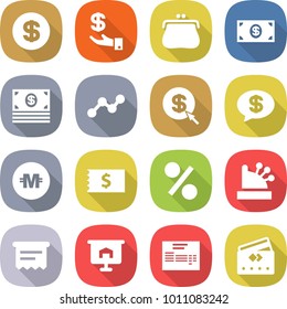 flat vector icon set - dollar vector, investment, purse, money, graph, arrow, message, crypto currency, receipt, percent, cashbox, atm, presentation, invoice, credit card