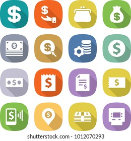 flat vector icon set - dollar vector, investment, purse, money bag, arrow, virtual mining, coin, receipt, account balance, mobile pay, pin, atm