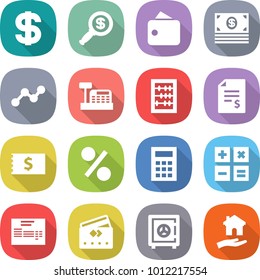 flat vector icon set - dollar vector, magnifier, wallet, money, graph, cashbox, abacus, account balance, receipt, percent, calculator, invoice, credit card, safe, housing