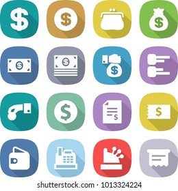 flat vector icon set - dollar vector, purse, money bag, gift, diagram, hand coin, account balance, receipt, wallet, cashbox, atm